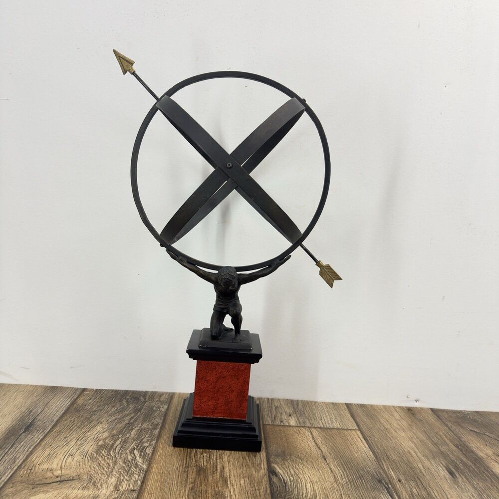 Vintage English Country Iron Garden Armillary Sundial Held by Atlas - Picture 1 of 5